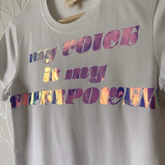 New Easy Standard Women’s “My Voice Is My Superpower” Retro Holographic Tee - Picture 2 of 9